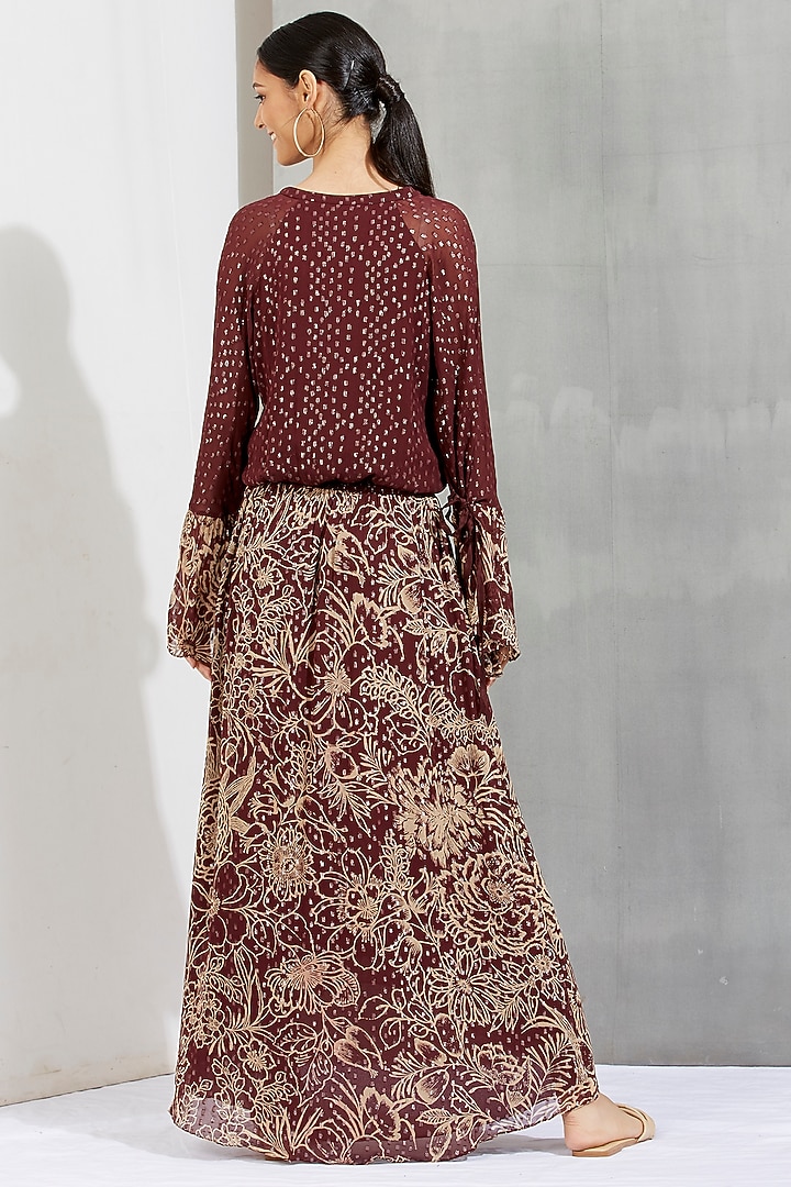 Brown Floral Printed Maxi Vacation Dress by Kavita Bhartia at Pernia's Pop Up Shop