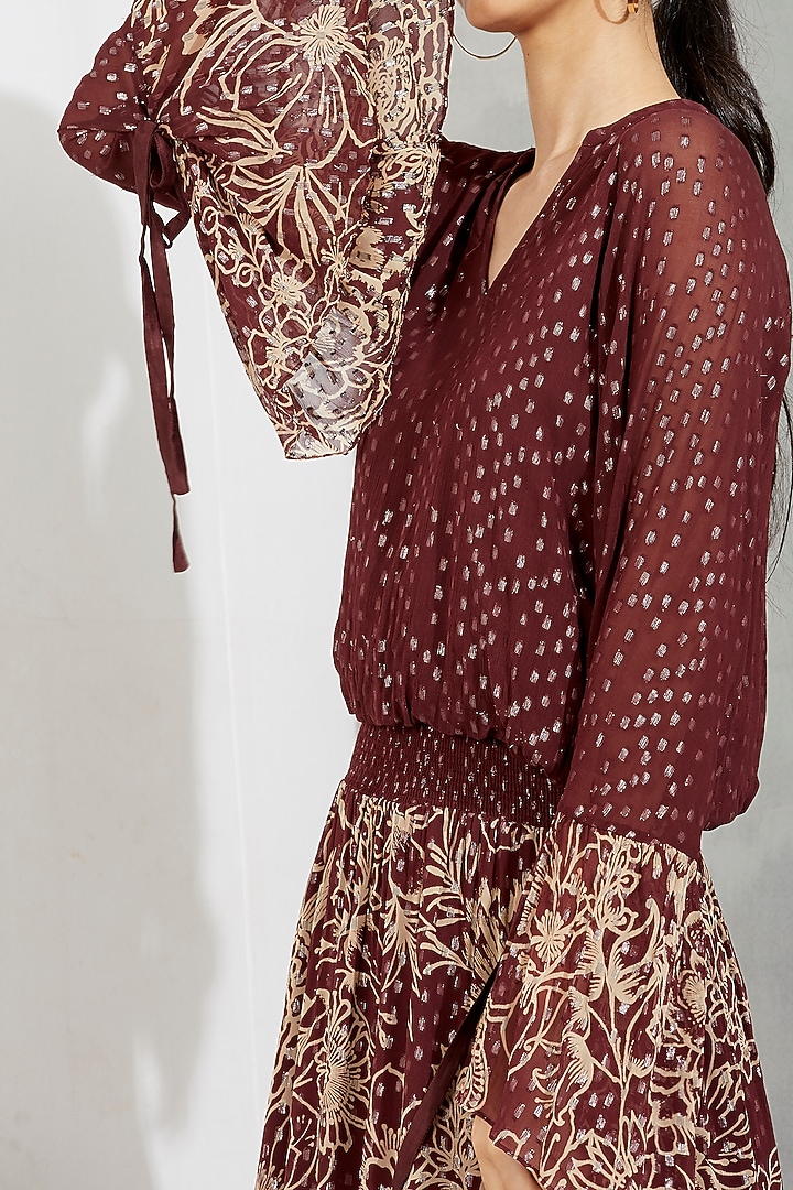Brown Floral Printed Maxi Vacation Dress by Kavita Bhartia at Pernia's Pop Up Shop