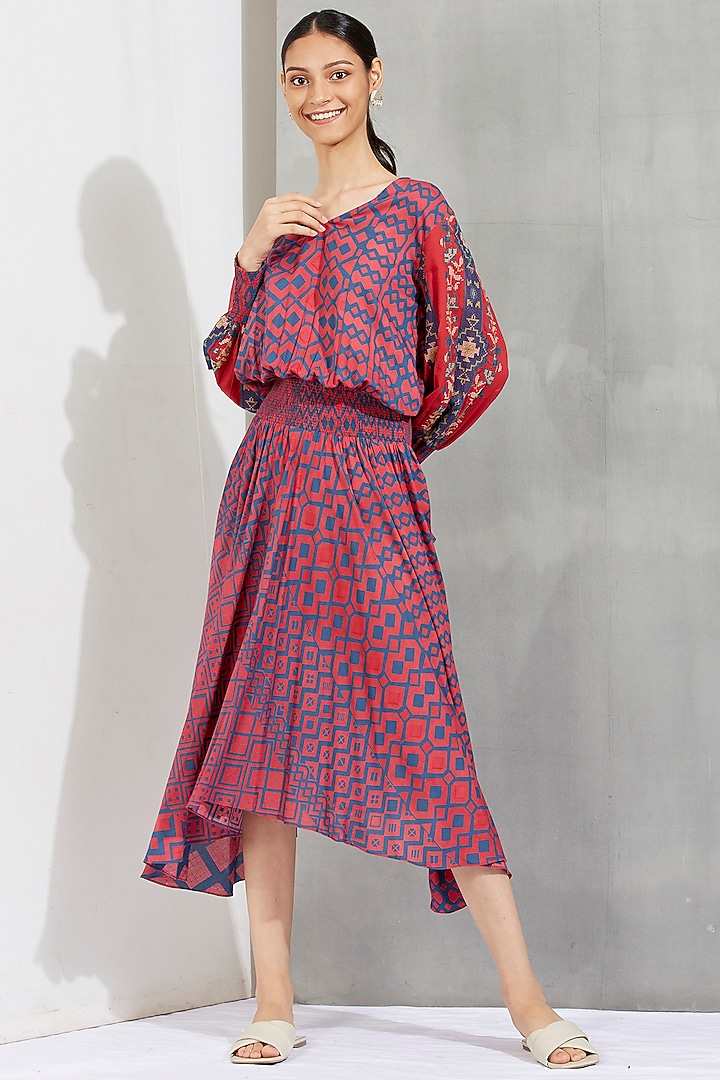 Magenta Embroidered Midi Summer Dress by Kavita Bhartia at Pernia's Pop Up Shop