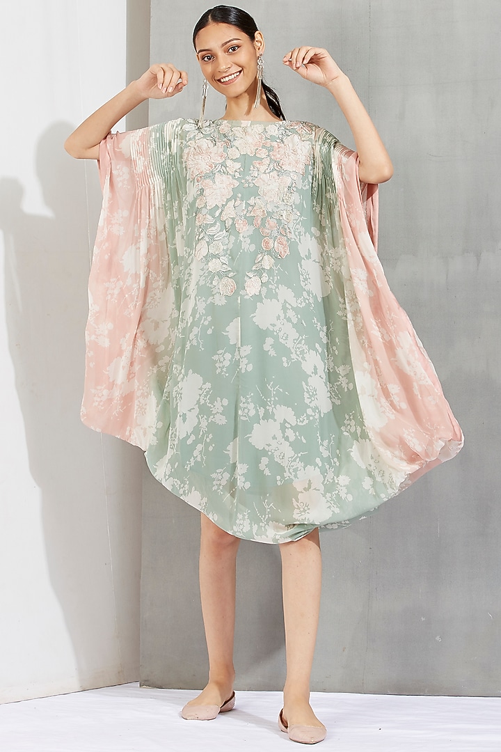 Sage Green & Blush Pink Embroidered Kaftan by Kavita Bhartia at Pernia's Pop Up Shop
