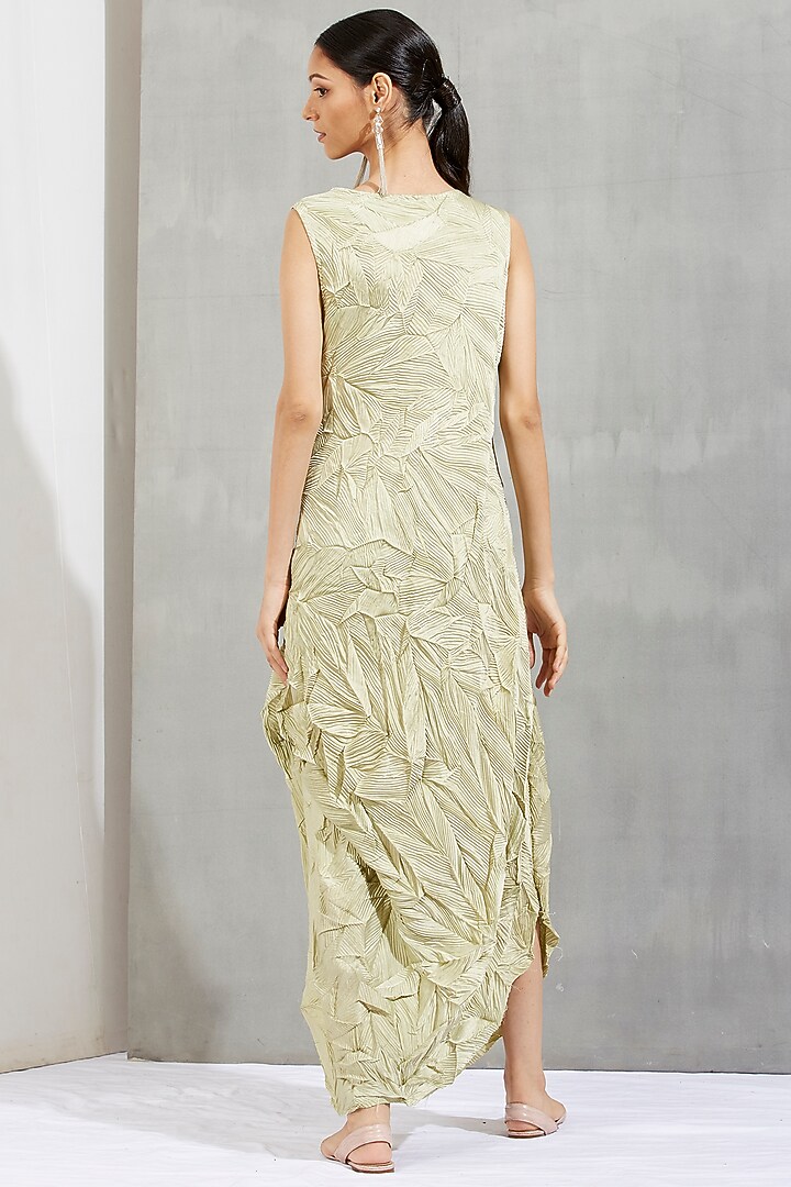 Olive Green Rayon Crinkled Maxi Summer Dress by Kavita Bhartia at Pernia's Pop Up Shop