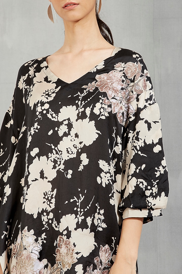 Black Printed Mini Summer Dress by Kavita Bhartia at Pernia's Pop Up Shop
