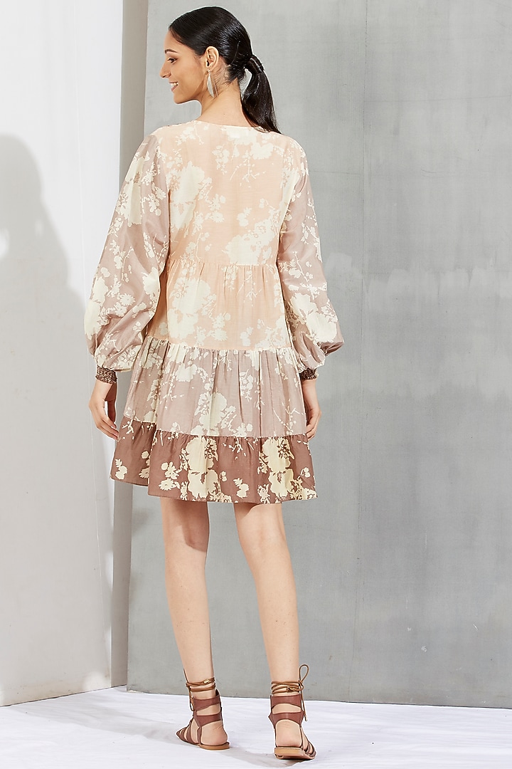 Beige Printed Mini Summer Dress by Kavita Bhartia at Pernia's Pop Up Shop