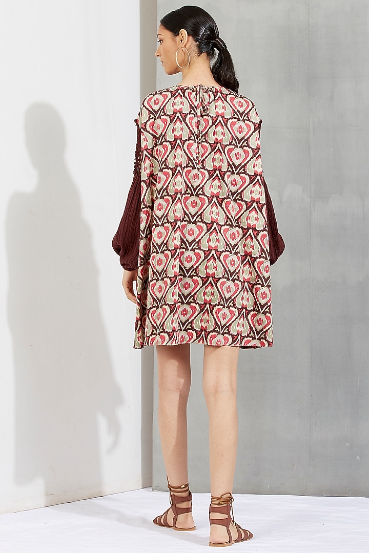 Brown Printed Mini Summer Dress by Kavita Bhartia at Pernia's Pop Up Shop