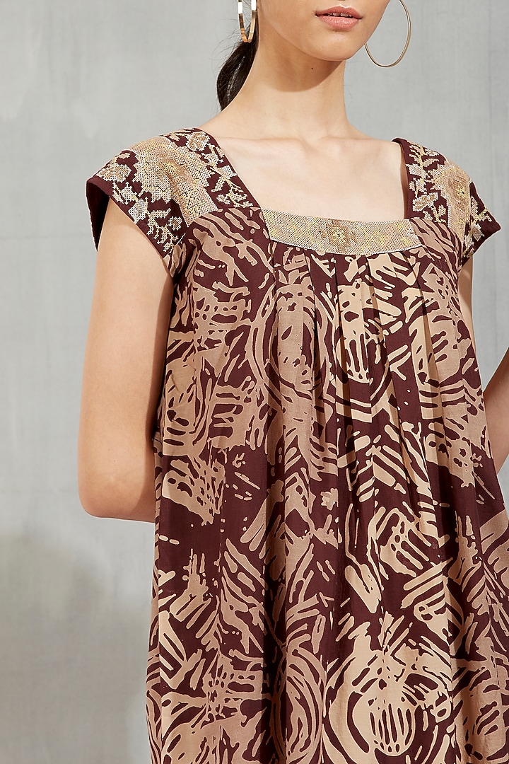 Brown Embroidered Tunic Mini Summer Dress by Kavita Bhartia at Pernia's Pop Up Shop