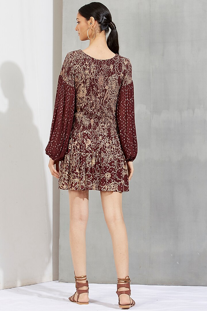 Brown Floral Printed Mini Summer Dress by Kavita Bhartia at Pernia's Pop Up Shop