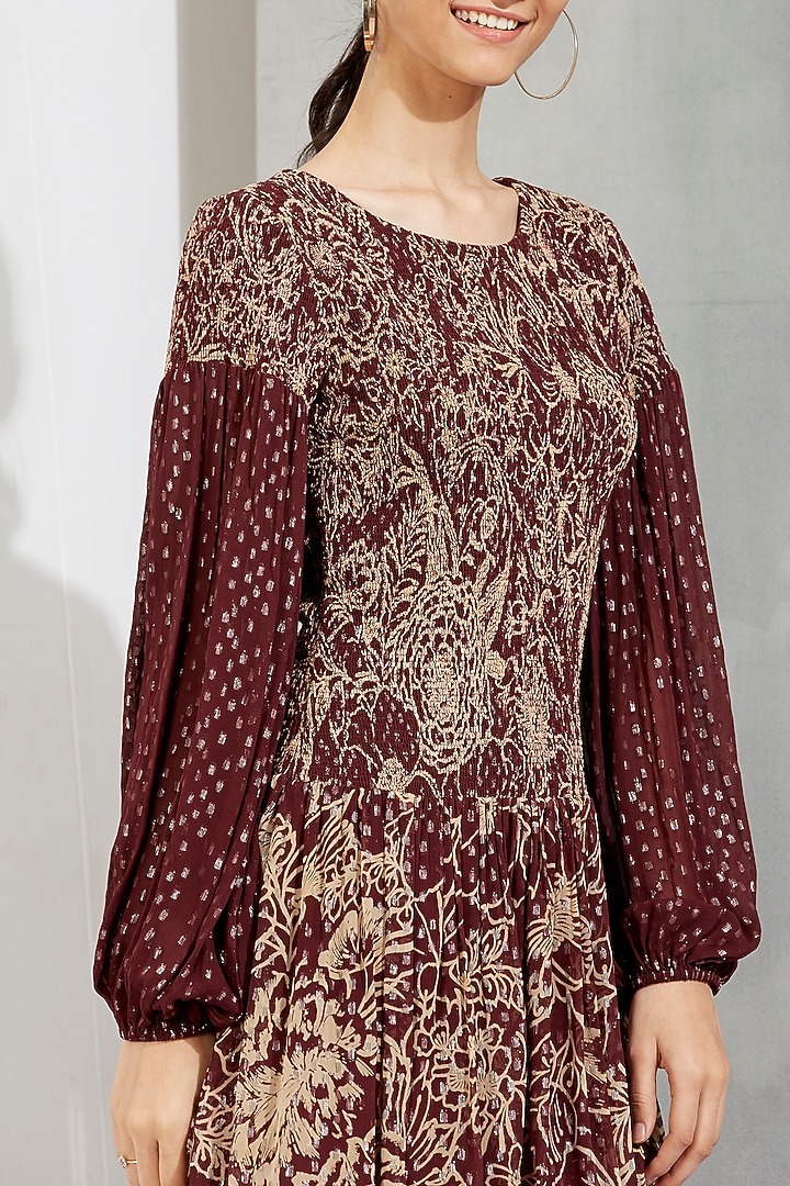 Brown Floral Printed Mini Summer Dress by Kavita Bhartia at Pernia's Pop Up Shop