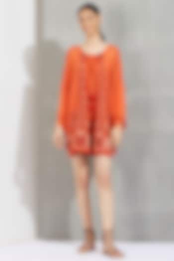 Rust Embroidered Tunic Mini Dress by Kavita Bhartia