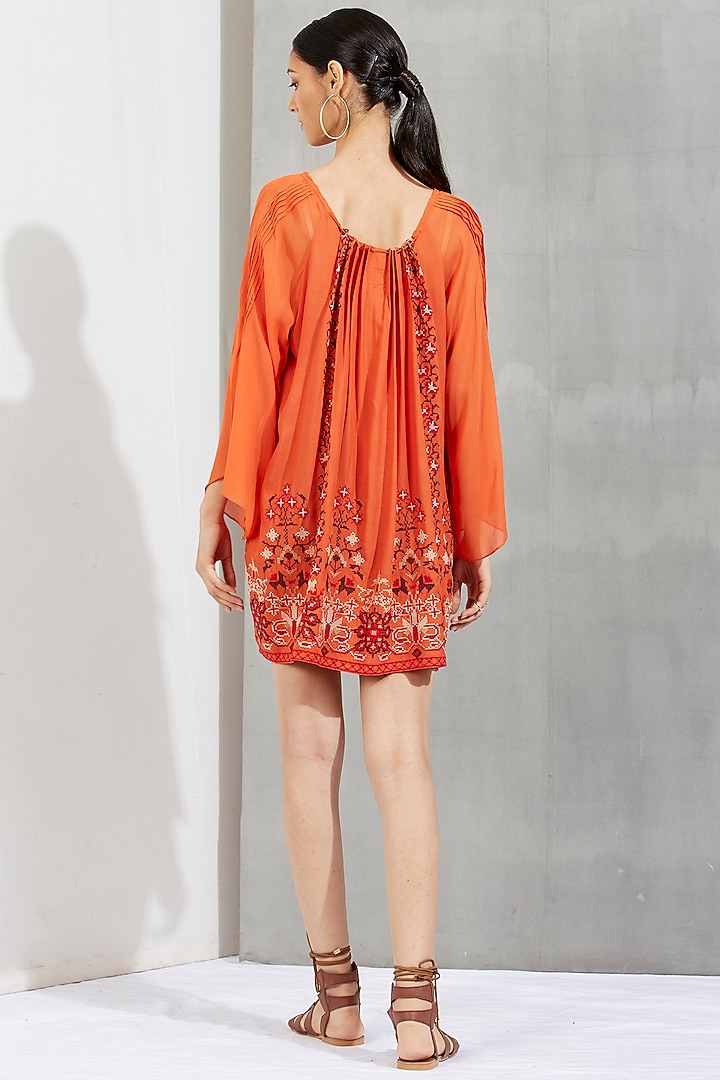 Rust Embroidered Tunic Mini Summer Dress by Kavita Bhartia at Pernia's Pop Up Shop