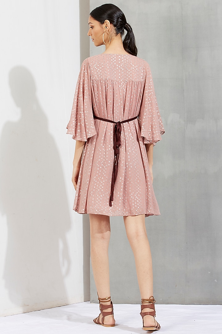 Pernia's Pop Up Shop - Kavita Bhartia Women Nude Velvet Applique Embroidered Tunic Mini Dress