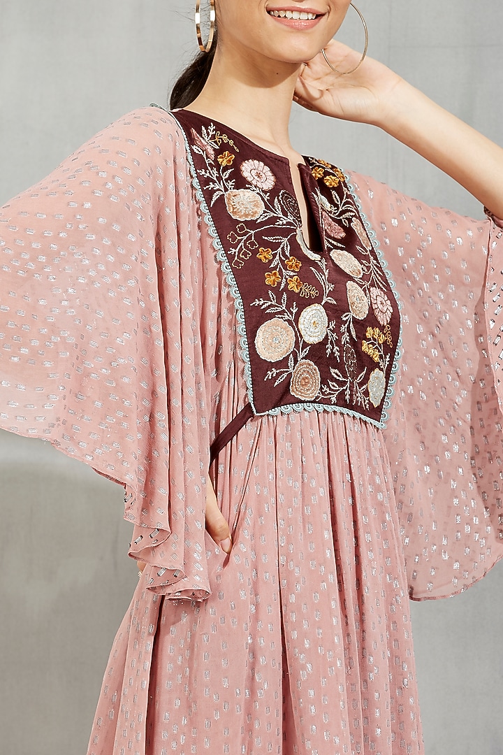 Nude Velvet Applique Embroidered Tunic Mini Dress Design by Kavita Bhartia  at Pernia's Pop Up Shop 2026
