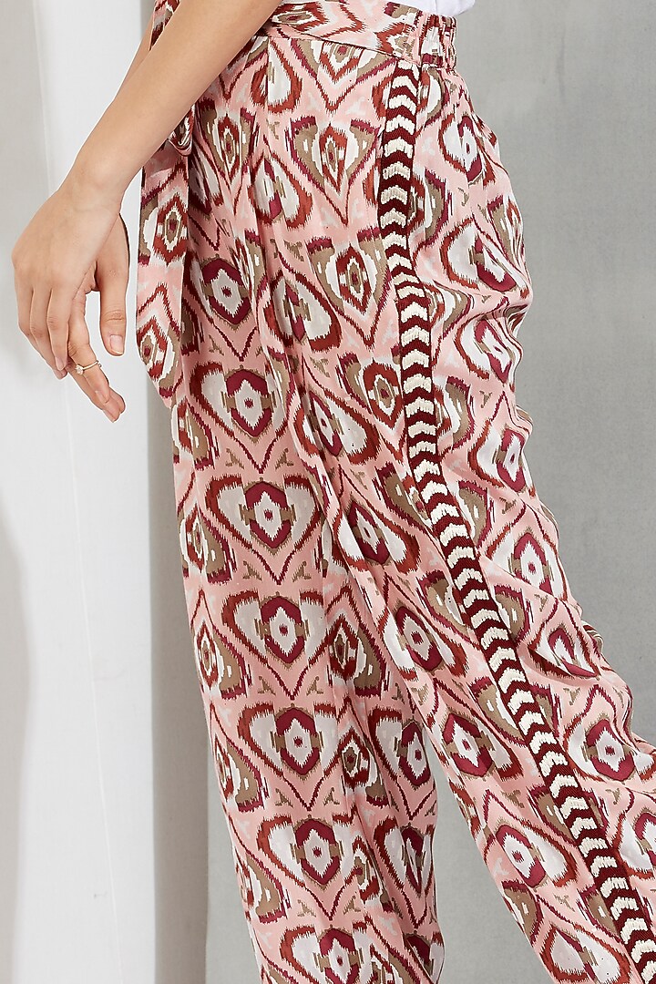 Brown Printed & Embroidered Tie-Up Pants by Kavita Bhartia at Pernia's Pop Up Shop