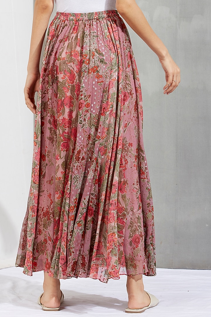 Nude Printed High-Low Maxi Skirt by Kavita Bhartia at Pernia's Pop Up Shop