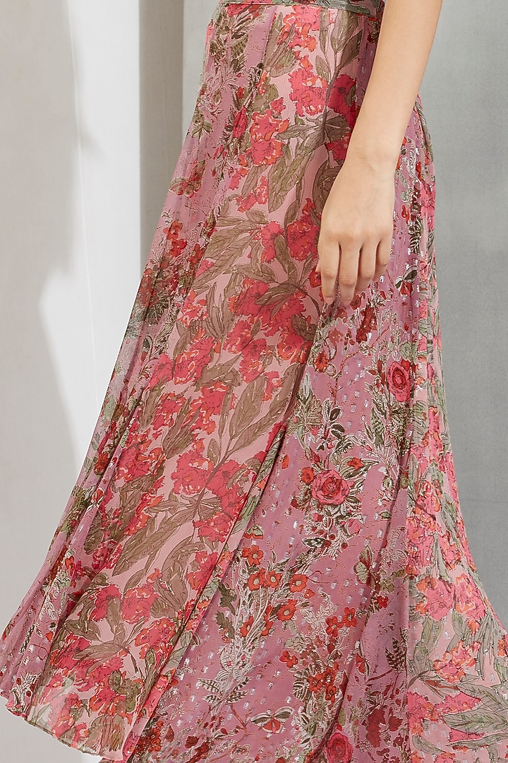 Nude Printed High-Low Maxi Skirt by Kavita Bhartia at Pernia's Pop Up Shop