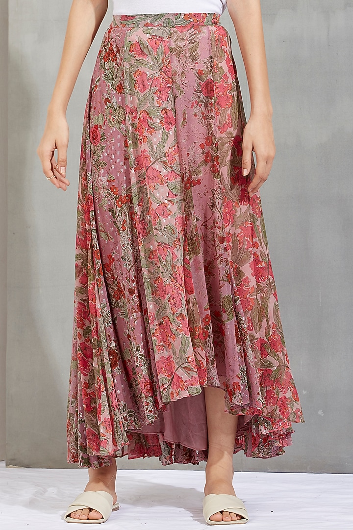 Nude Printed High-Low Maxi Skirt by Kavita Bhartia at Pernia's Pop Up Shop