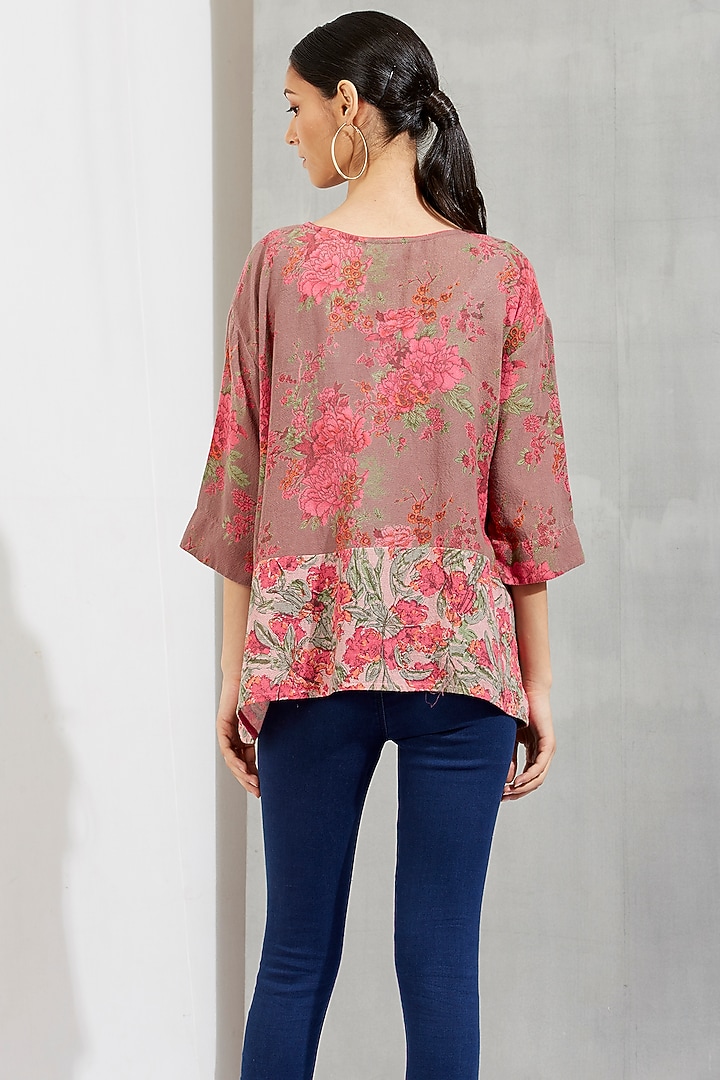 Brown Floral Printed Boxy Top by Kavita Bhartia at Pernia's Pop Up Shop