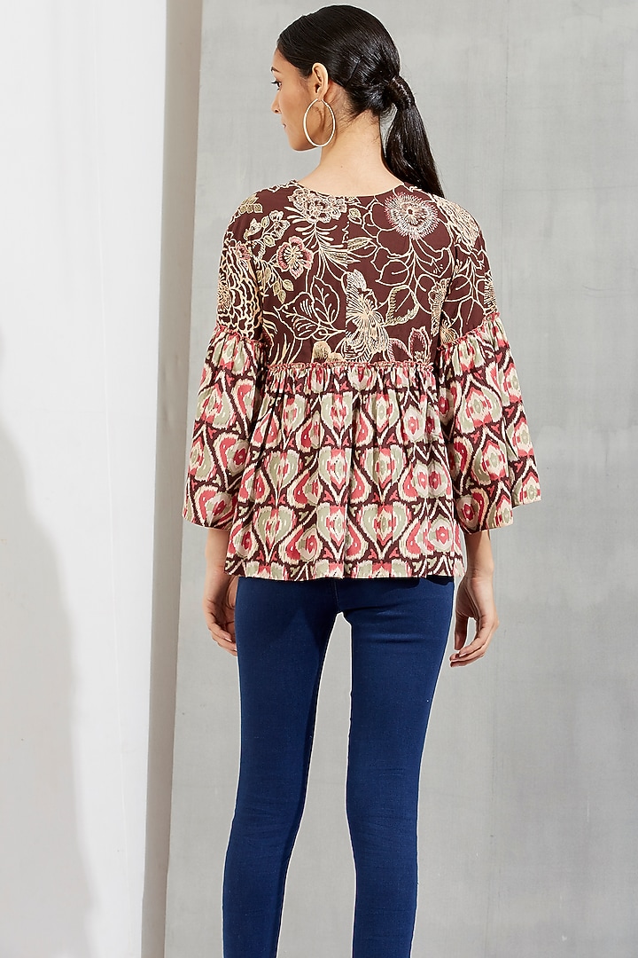 Brown Printed & Embroidered Top by Kavita Bhartia at Pernia's Pop Up Shop