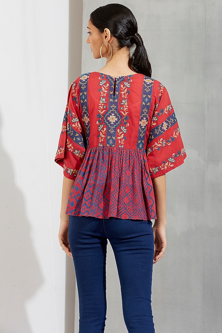 Magenta Printed & Embroidered Peplum Top by Kavita Bhartia at Pernia's Pop Up Shop