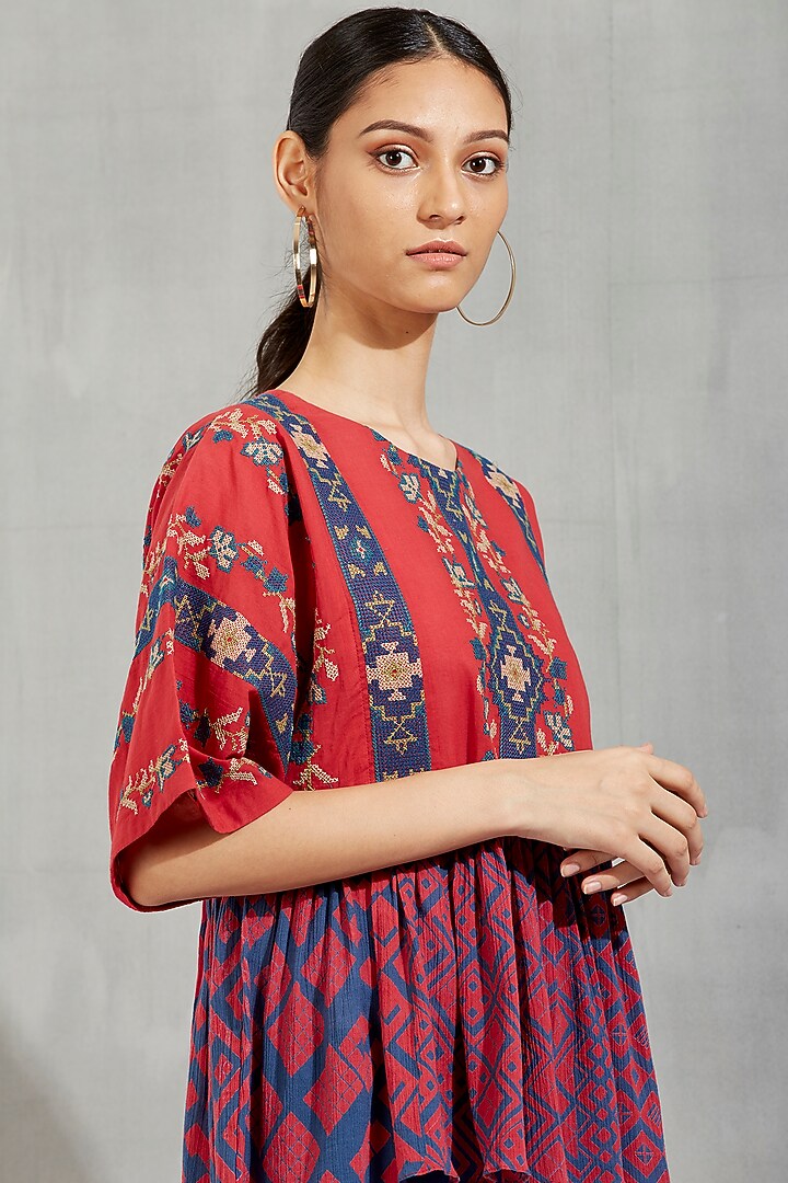 Magenta Printed & Embroidered Peplum Top by Kavita Bhartia at Pernia's Pop Up Shop