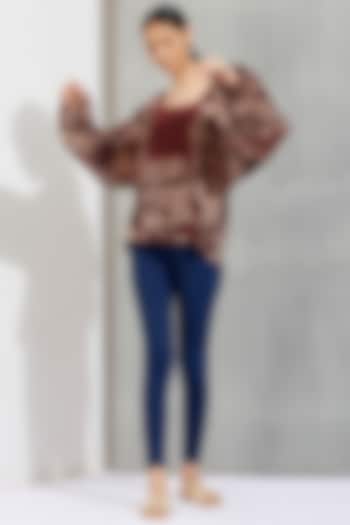 Brown Printed & Thread Embroidered Top by Kavita Bhartia at Pernia's Pop Up Shop