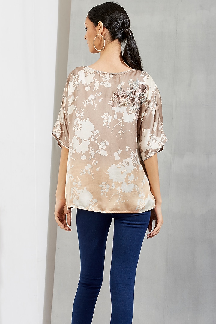 Beige Printed & Embroidered Boxy Top by Kavita Bhartia at Pernia's Pop Up Shop