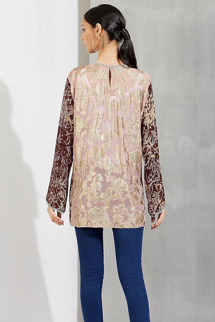 Nude Printed & Embroidered Panelled Tunic by Kavita Bhartia at Pernia's Pop Up Shop