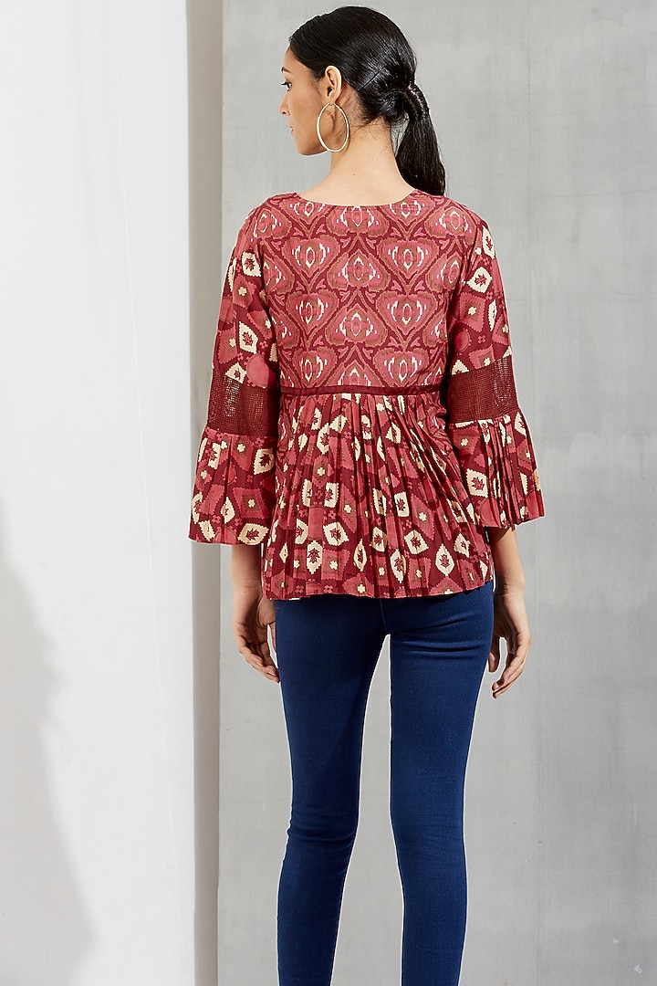 Brown Printed Cotton Silk Top by Kavita Bhartia at Pernia's Pop Up Shop