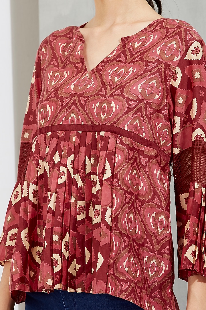 Brown Printed Cotton Silk Top by Kavita Bhartia at Pernia's Pop Up Shop