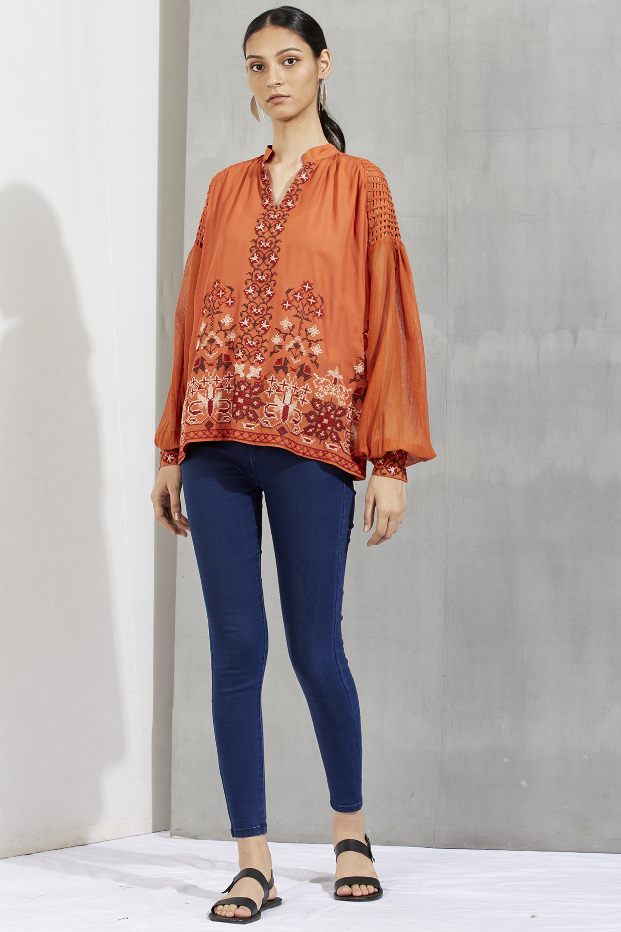 Rust Embroidered Top by Kavita Bhartia at Pernia's Pop Up Shop