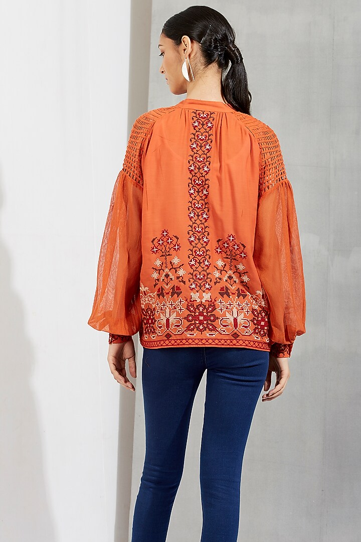 Rust Embroidered Top by Kavita Bhartia at Pernia's Pop Up Shop