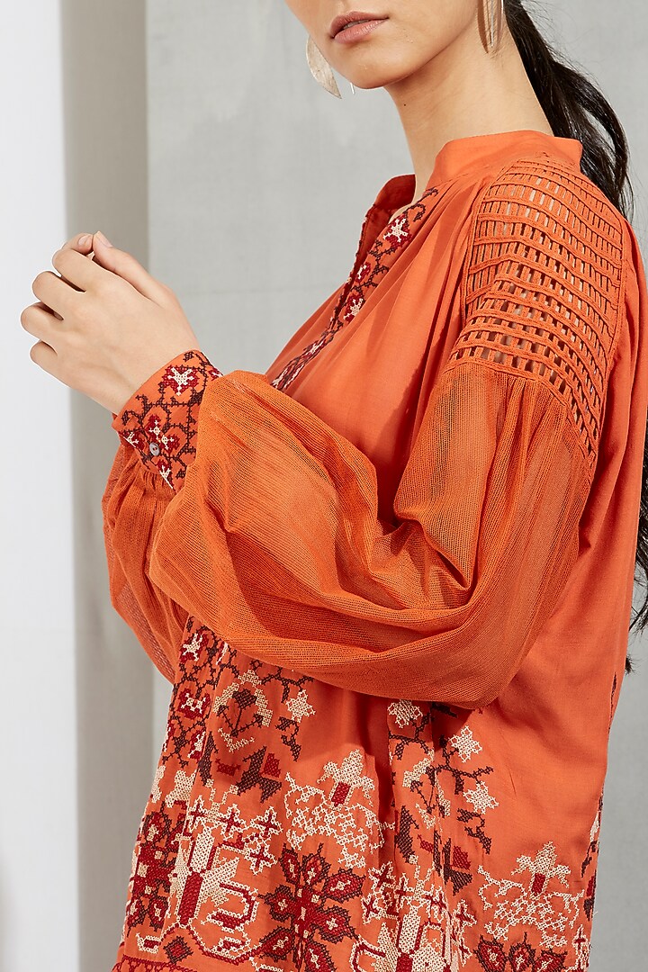 Rust Embroidered Top by Kavita Bhartia at Pernia's Pop Up Shop