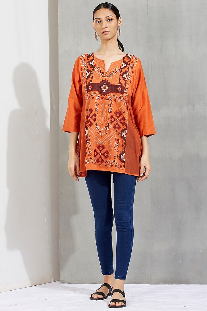 Rust Embroidered Tunic by Kavita Bhartia