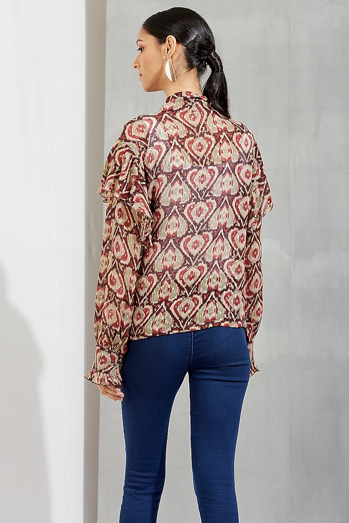 Brown Printed Tie-Up Shirt by Kavita Bhartia at Pernia's Pop Up Shop