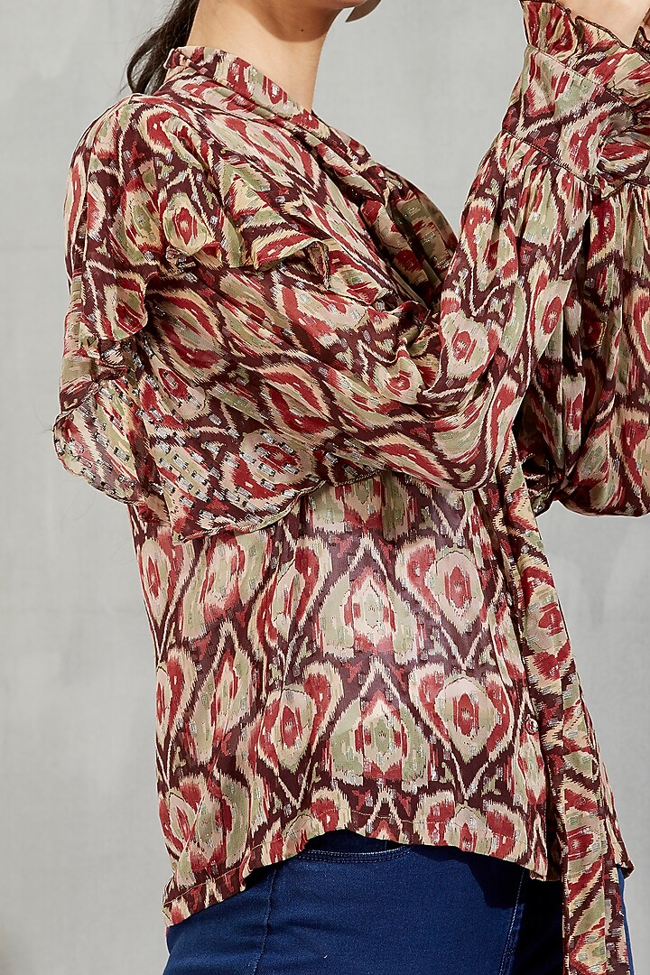 Brown Printed Tie-Up Shirt by Kavita Bhartia at Pernia's Pop Up Shop