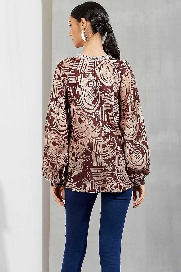 Brown Printed & Beads Embroidered Top by Kavita Bhartia at Pernia's Pop Up Shop