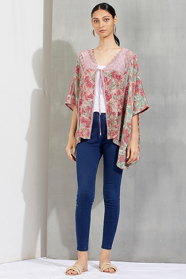 Nude Printed Kimono Top by Kavita Bhartia at Pernia's Pop Up Shop