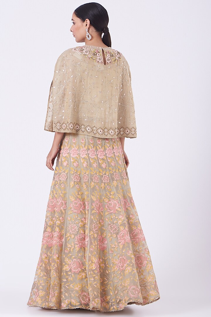 Beige Tissue Chanderi Skirt Set by Kavita Bhartia at Pernia's Pop Up Shop