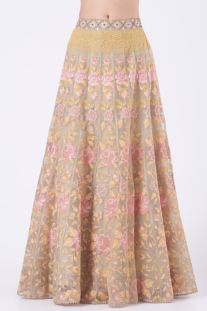 Beige Tissue Chanderi Skirt Set by Kavita Bhartia at Pernia's Pop Up Shop
