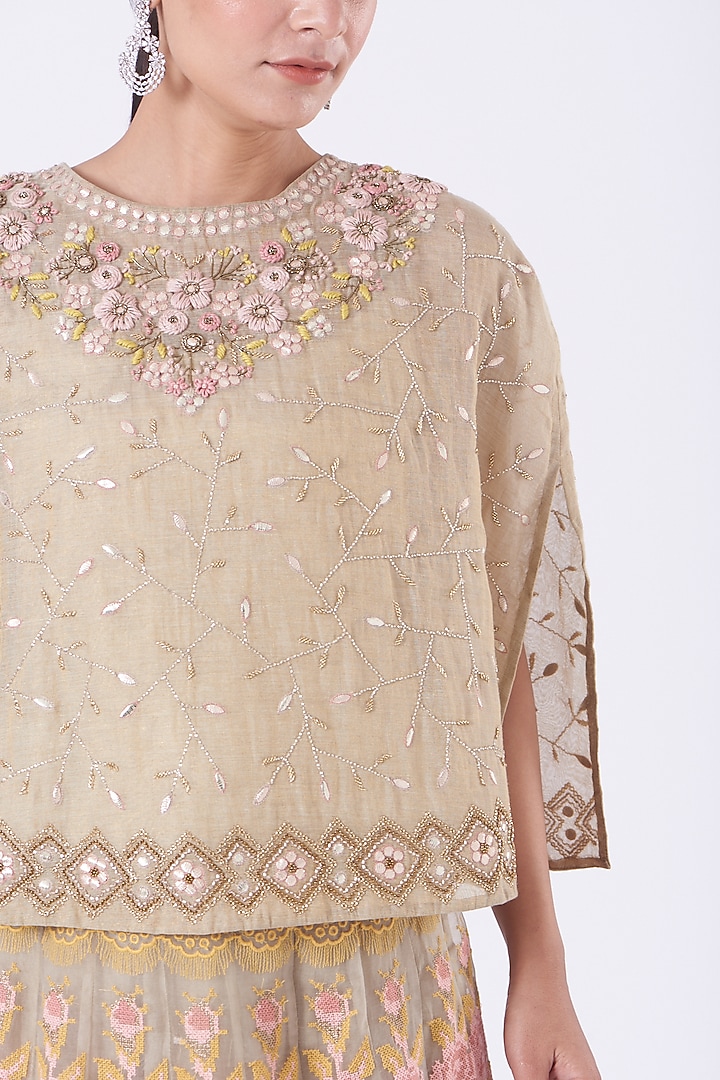 Beige Tissue Chanderi Skirt Set by Kavita Bhartia at Pernia's Pop Up Shop