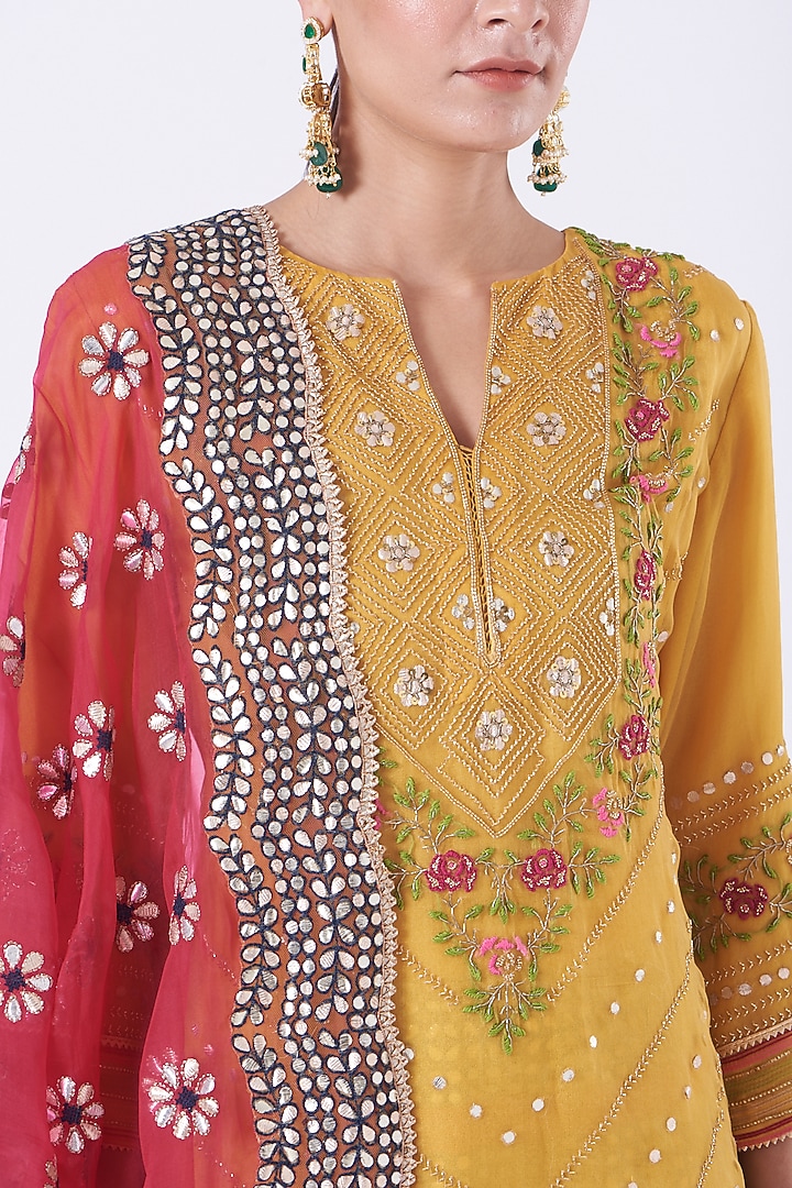Merigold Yellow Hand Embroidered Bridal Sharara Set by Kavita Bhartia at Pernia's Pop Up Shop