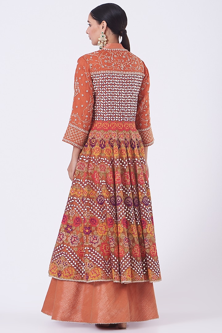 Rust Red Silk Organza Jacket Bridal Anarkali Set by Kavita Bhartia at Pernia's Pop Up Shop