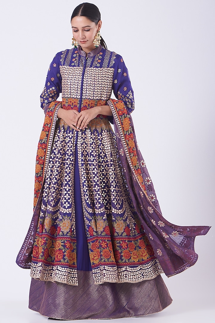 Clear Purple Silk Organza Jacket Anarkali Set by Kavita Bhartia at Pernia's Pop Up Shop