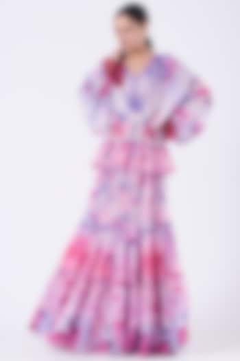 Lavender & Blush Pink Printed Tiered Maxi Dress by Kavita Bhartia