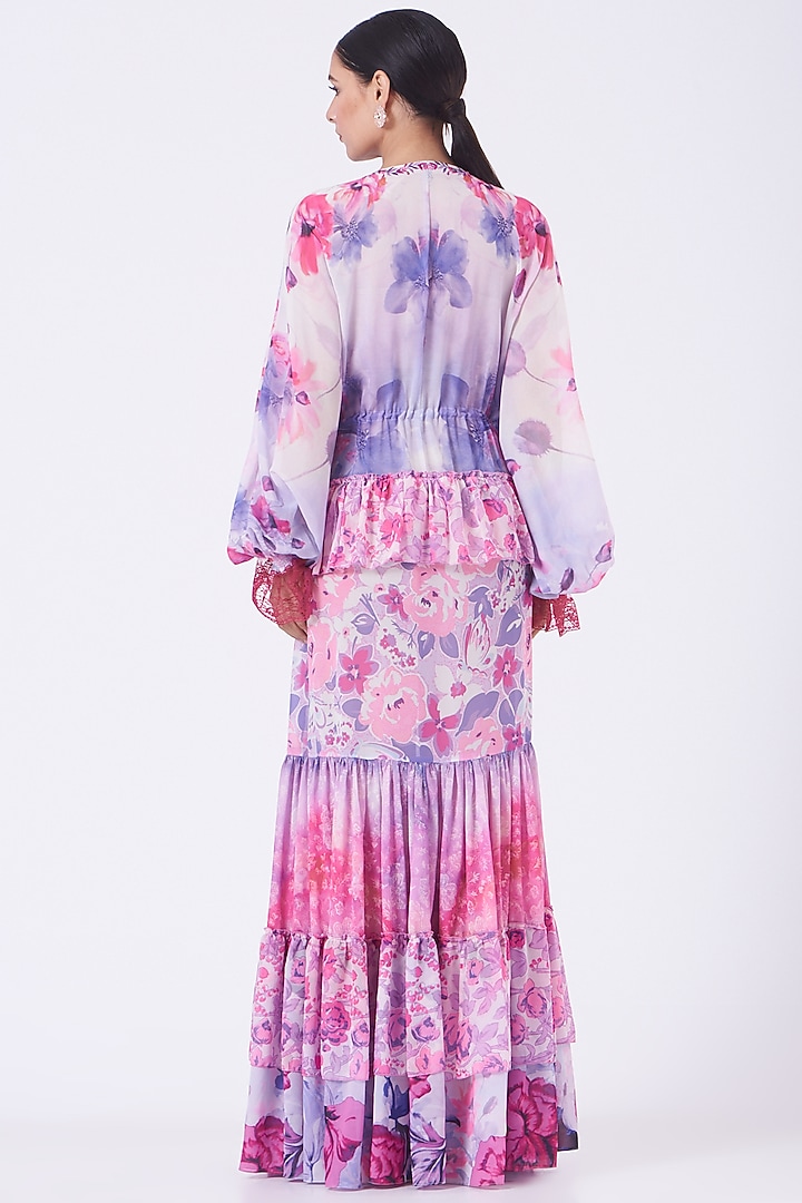 Lavender & Blush Pink Printed Tiered Maxi Vacation Dress by Kavita Bhartia at Pernia's Pop Up Shop
