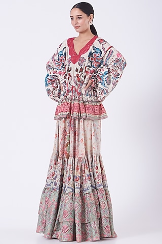 Ivory Chintz Printed Tiered Maxi Dress by Kavita Bhartia