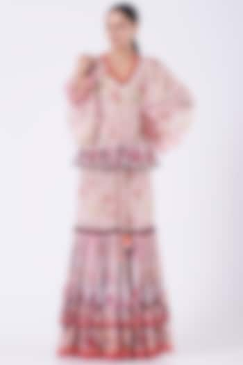 Crystal Pink Printed Tiered Maxi Dress by Kavita Bhartia at Pernia's Pop Up Shop