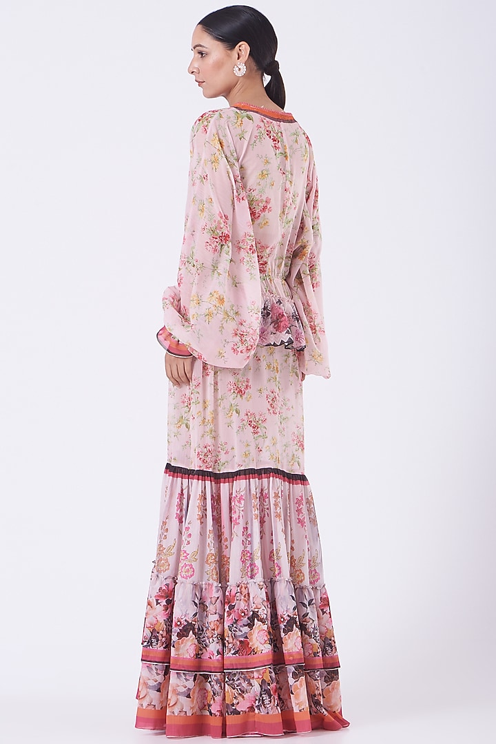 Crystal Pink Printed Tiered Maxi Vacation Dress by Kavita Bhartia at Pernia's Pop Up Shop