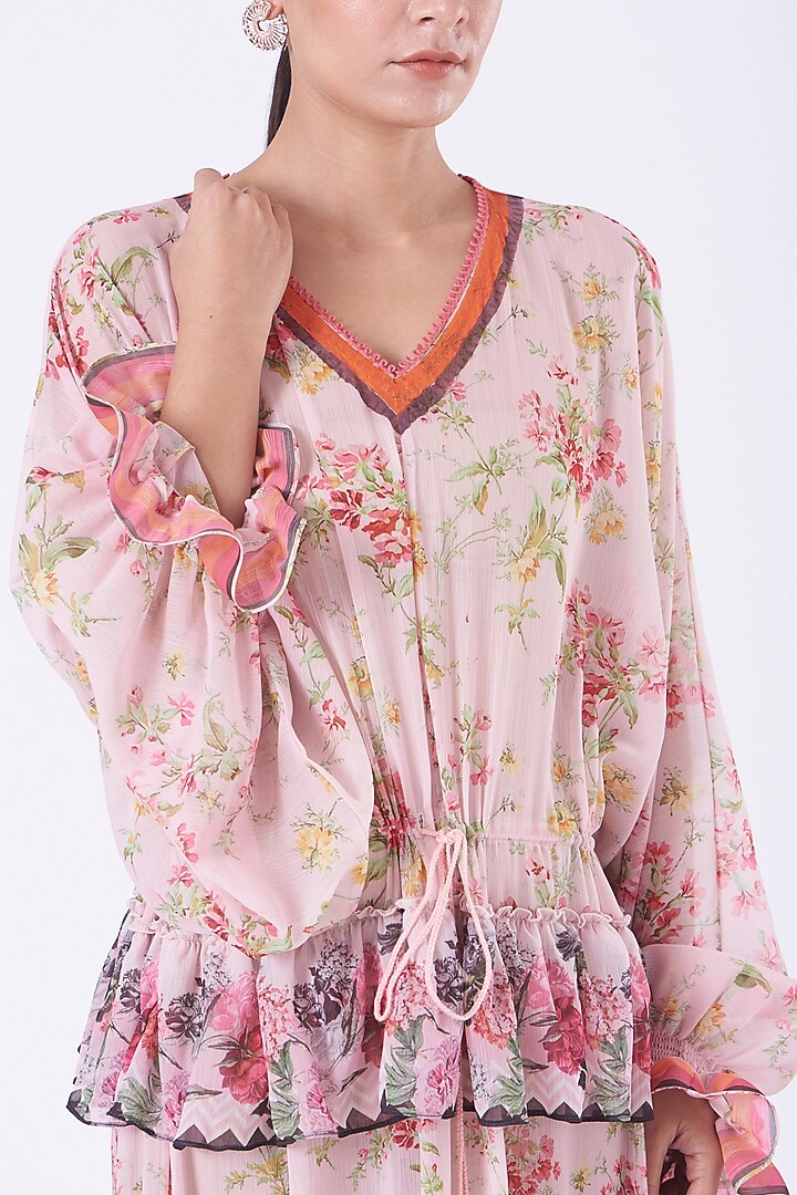 Crystal Pink Printed Tiered Maxi Vacation Dress by Kavita Bhartia at Pernia's Pop Up Shop