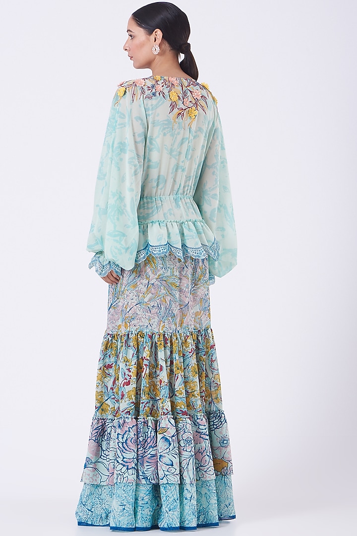 Mint Printed Tiered Maxi Vacation Dress by Kavita Bhartia at Pernia's Pop Up Shop