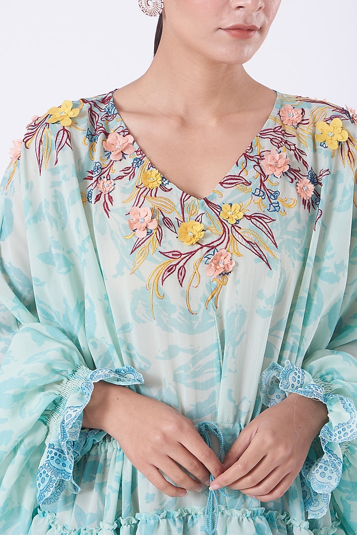Mint Printed Tiered Maxi Vacation Dress by Kavita Bhartia at Pernia's Pop Up Shop